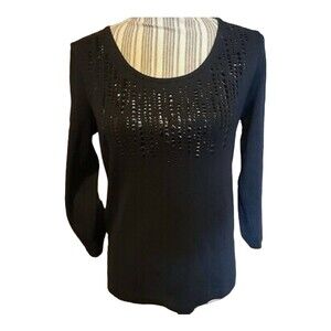 Zenergy Chico’s Black Embellishment Black Knit Top Long Sleeve Shirt 3